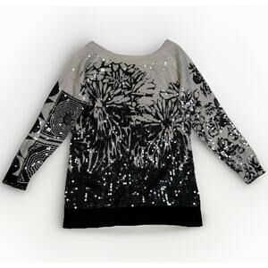 ETRO Milano Silk Sequin Top Blouse Women's Size 44 US Large Floral 3/4 Sleeve